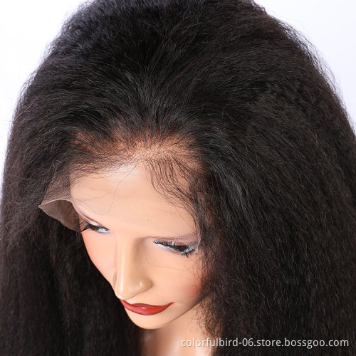 Free samples natural color yaki 13*4 lace front wigs kinky straight frontal swiss lace wigs Human Hair Wig